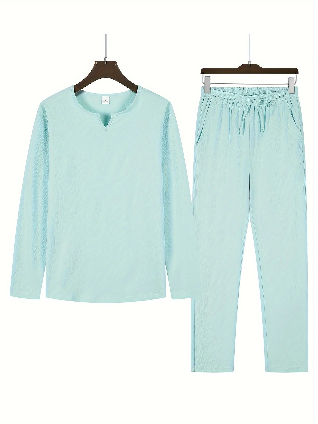 Set Décontracté pour Homme : Haut à V-Neck à Manches Longues et Pantalons Confortables – Image 2