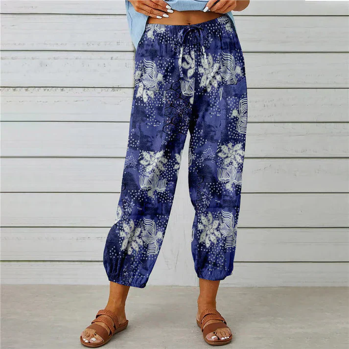 Pantalon d'été aéré à imprimé floral pour femmes - confortable et décontracté pour les journées décontractées – Image 3