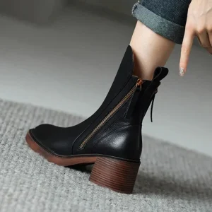 Zoé | Botte en cuir noire avec un talon confortable, élégante et intemporelle