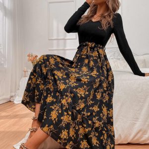 Élégante robe florale à manches longues pour femmes