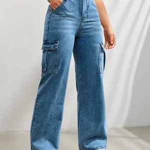 Pantalon cargo élégant pour femme - jean à jambe large tendance avec poches latérales pratiques pour un look décontracté et à la mode