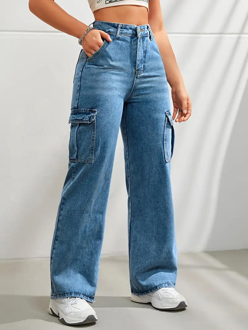 Pantalon cargo élégant pour femme - jean à jambe large tendance avec poches latérales pratiques pour un look décontracté et à la mode