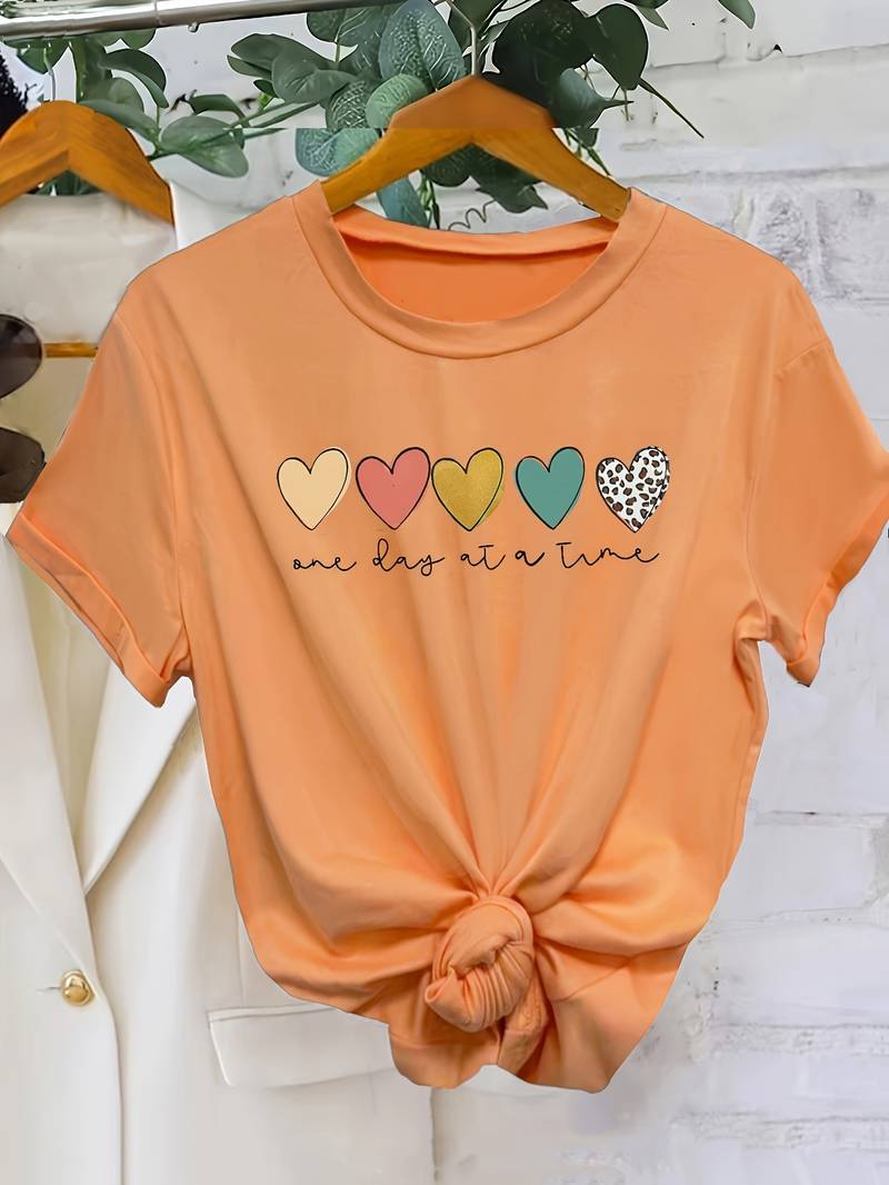 T-shirt imprimé cœur pour femme - Tenue décontractée confortable et élégante pour tous les jours – Image 5