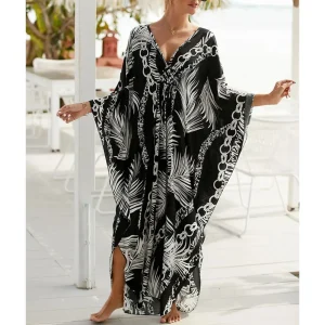 Kaftan élégant pour femmes - Couverture de plage légère et fluide à col en V pour un style estival confortable