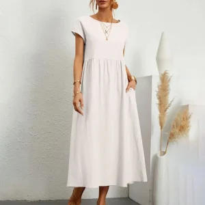 Gilet long pour femme - Manga corta - Cuello redondo - Cintura empire - Ajuste relajado