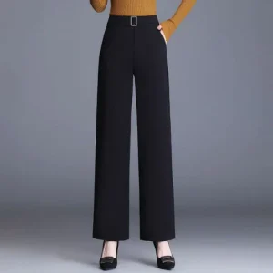 Élégant pantalon large à taille haute pour femmes, avec ceinture classique, parfait pour le bureau et les occasions décontractées.