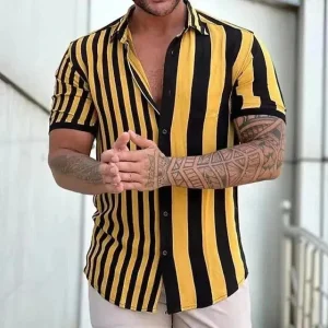 Camisole pour homme à maniche corte con bottoni - Motivo a righe - Tessuto leggero e traspirante - Taglio classico