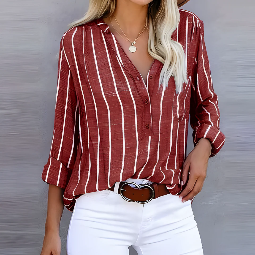 Elégante blouse rayée à manches longues pour femmes, parfait top stylé – Image 2