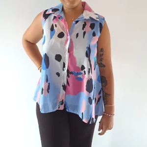 Chemise Bleu Imprimé Sans Manches