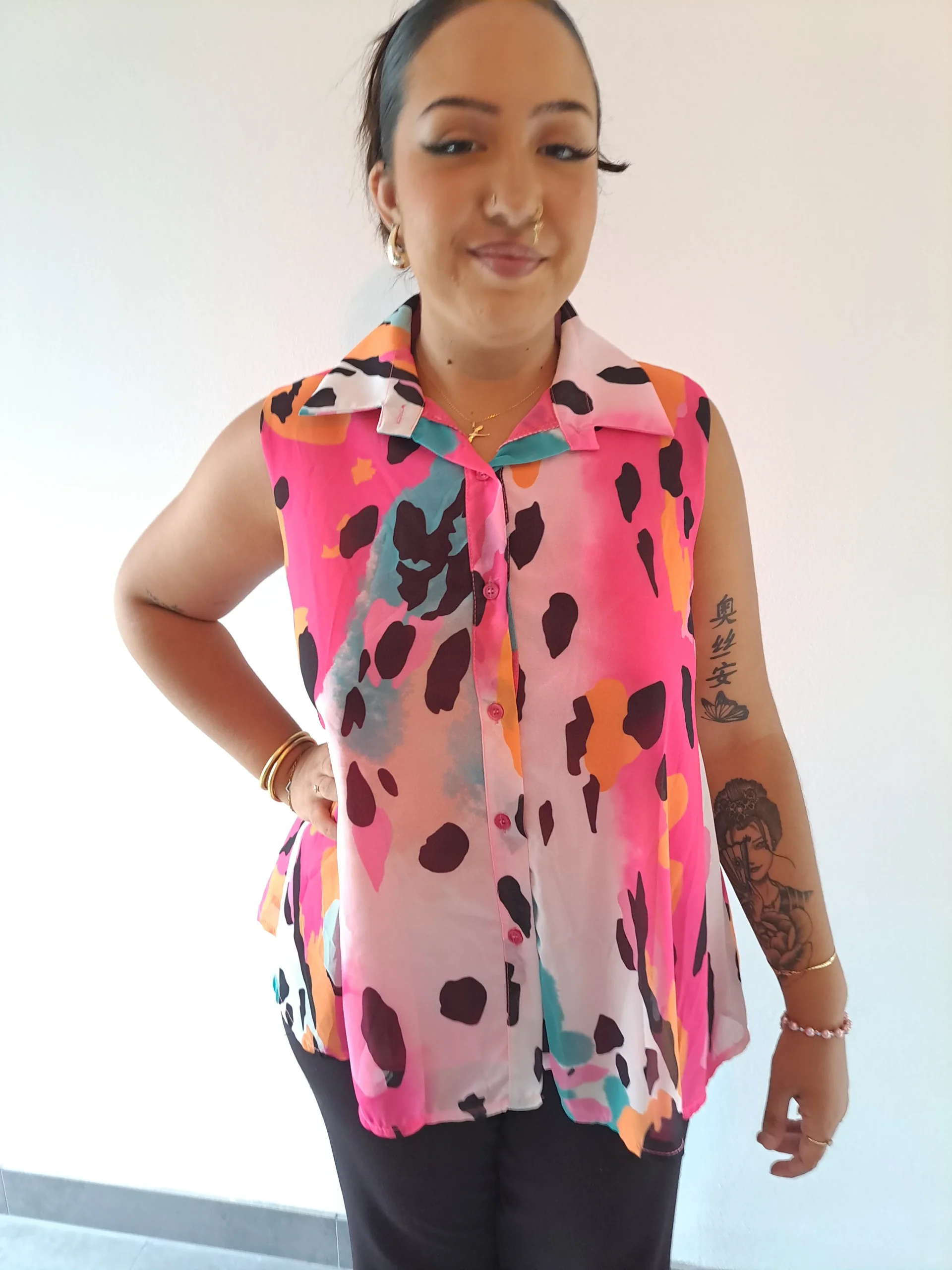 Chemise Rose Imprimé Sans Manches