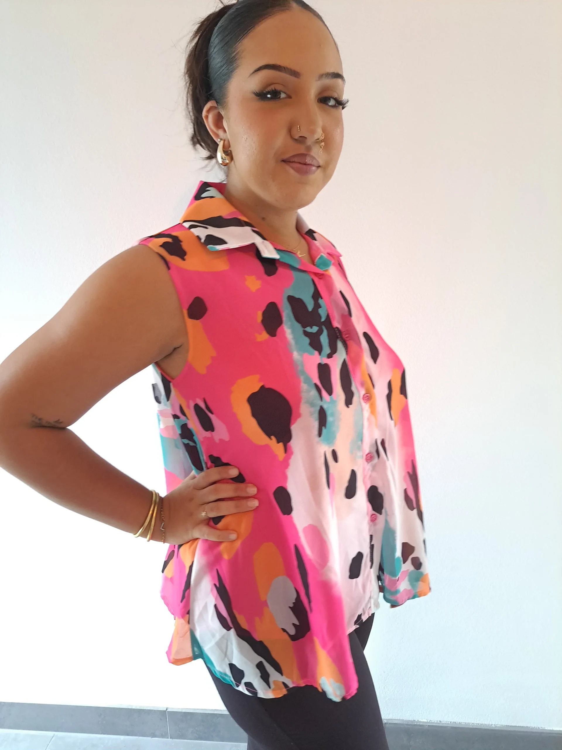 Chemise Rose Imprimé Sans Manches – Image 2