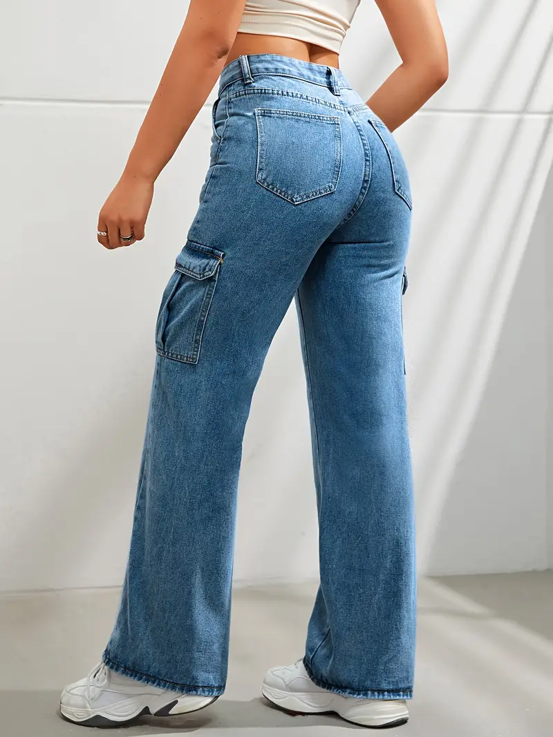 Pantalon cargo élégant pour femme - jean à jambe large tendance avec poches latérales pratiques pour un look décontracté et à la mode – Image 2