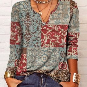 Chemisier élégant à manches longues pour femmes - Top imprimé élégant et confortable