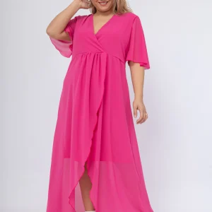 Robe Longue Fendue en Mousseline Rose