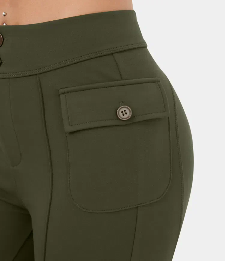 Pantalon cargo décontracté à taille haute pour femmes, élégant et pratique, avec poches boutonnées - parfait pour la vie de tous les jours