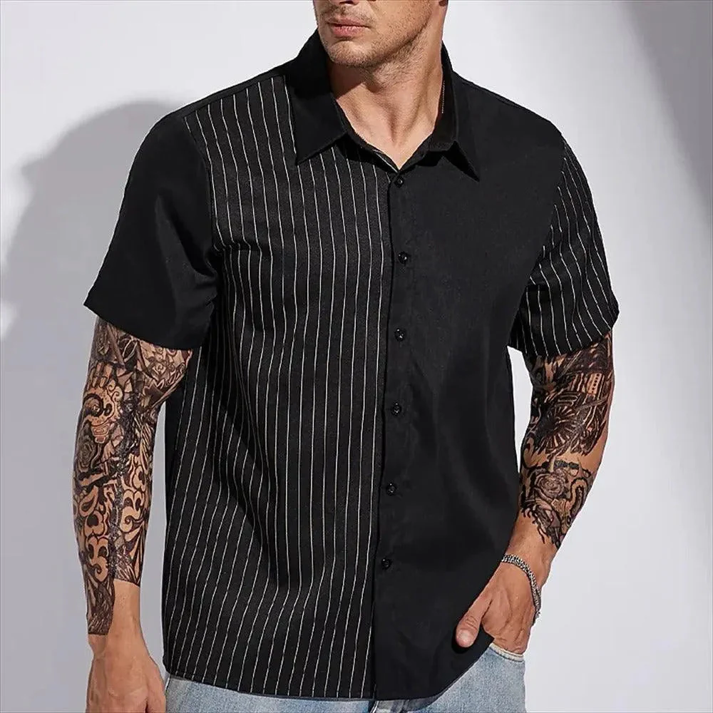 Camisole pour homme à maniche corte con bottoni - Motivo a righe - Tessuto leggero e traspirante - Taglio classico – Image 3