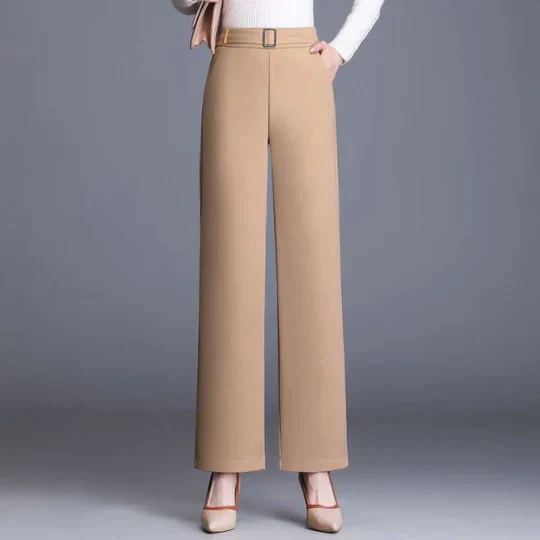 Élégant pantalon large à taille haute pour femmes, avec ceinture classique, parfait pour le bureau et les occasions décontractées. – Image 3