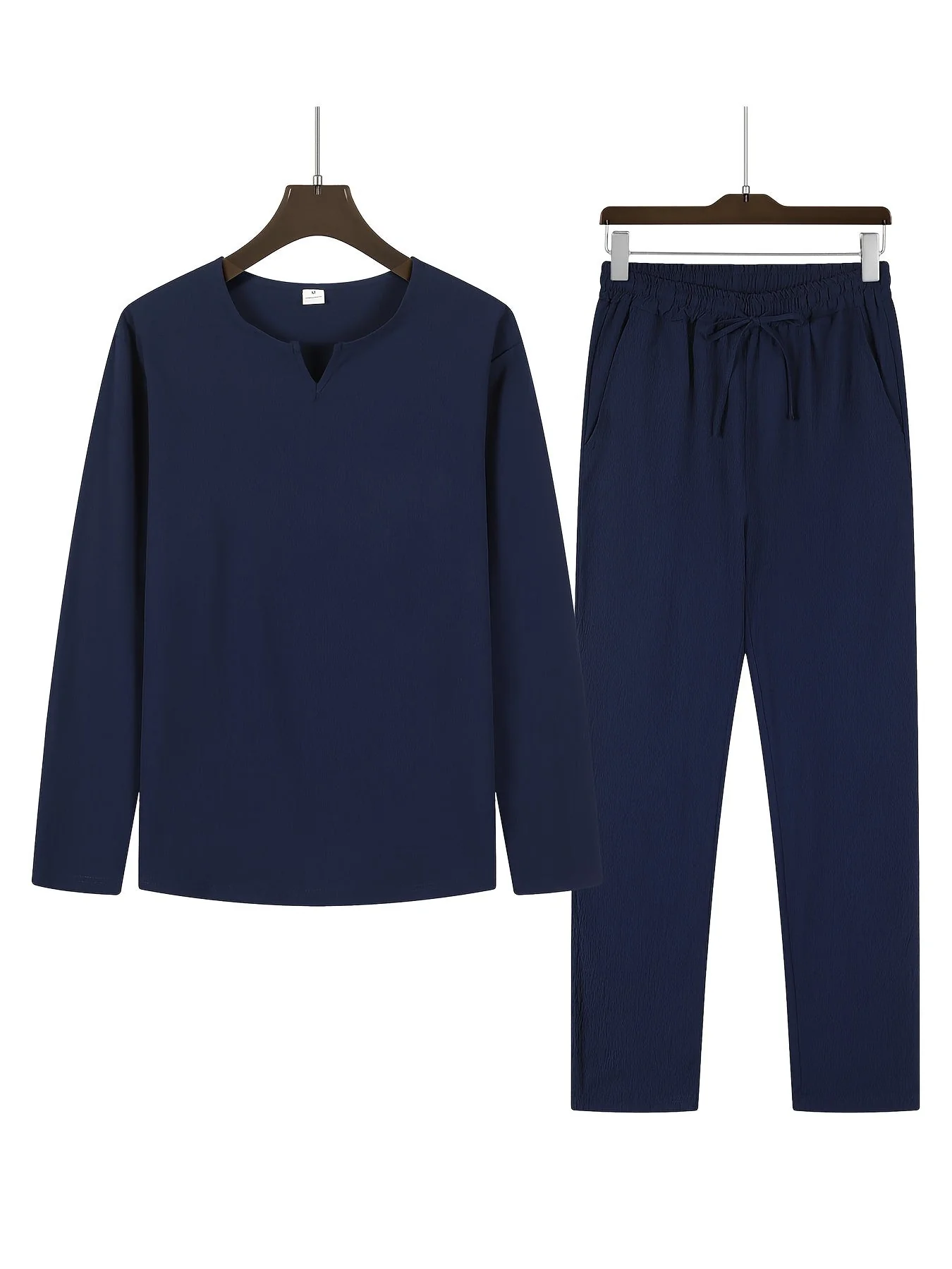 Set Décontracté pour Homme : Haut à V-Neck à Manches Longues et Pantalons Confortables – Image 8