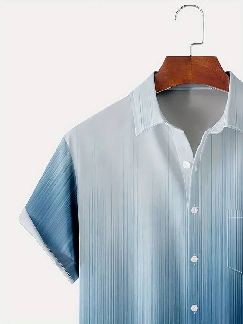 Camisole masculine à boutons avec motif dégradé - Manga corta, ajustable cómodo y transpirable para un estilo fresco – Image 3