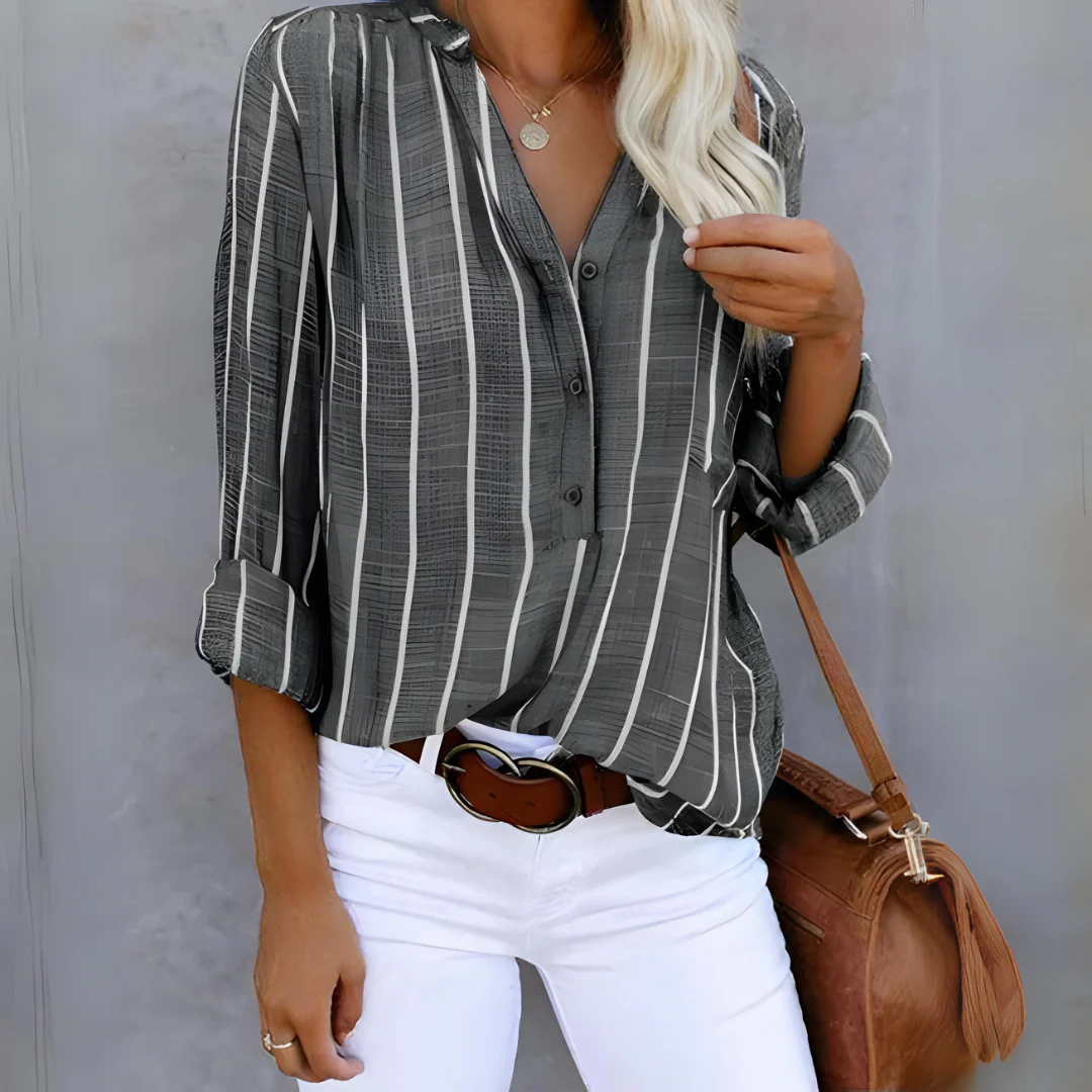 Elégante blouse rayée à manches longues pour femmes, parfait top stylé – Image 5