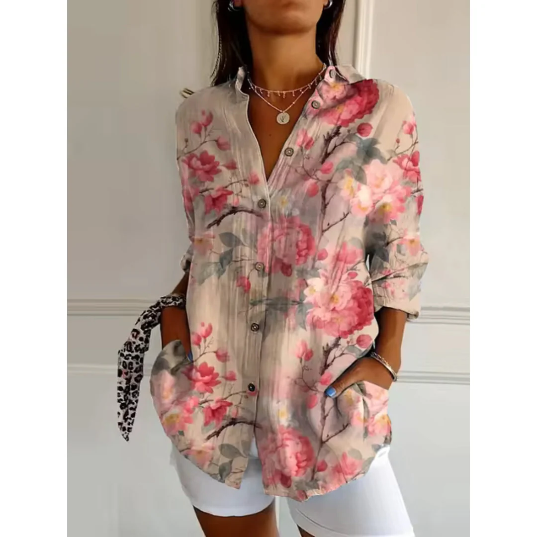 Élégante blouse à manches longues avec imprimé floral - parfaite tenue légère pour une journée décontractée