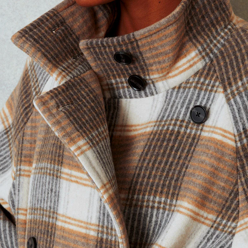 Manteau à carreaux de couleur contrastée – Image 3