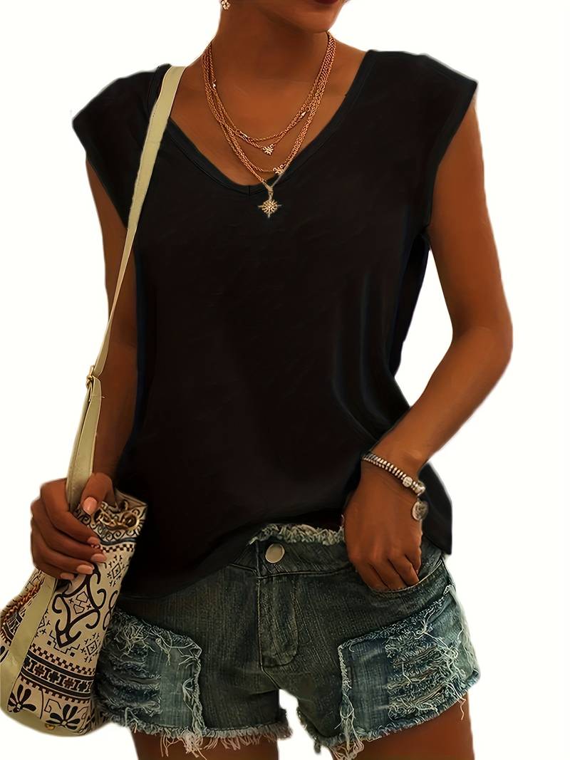 Top sans manches sans col en V pour femmes - base légère et confortable pour un look frais en été – Image 4