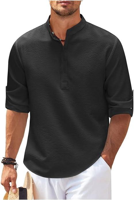 Chemise Henley à manches longues retroussées pour hommes - Coupe confortable et tissu léger et respirant – Image 6