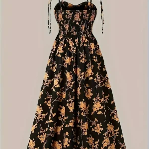 Robe midi florale à bretelles nouées pour femmes