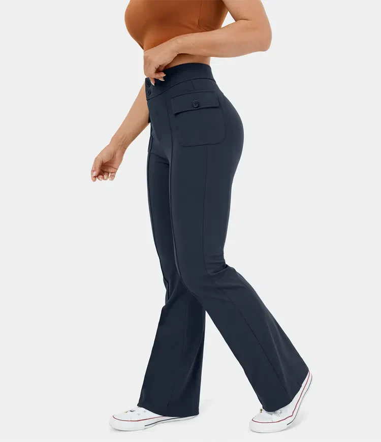 Pantalon cargo décontracté à taille haute pour femmes, élégant et pratique, avec poches boutonnées - parfait pour la vie de tous les jours – Image 6