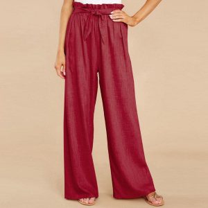 Pantalon à jambe large élégant avec ceinture souple confortable pour femmes