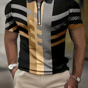 Polo élégant pour hommes avec fermeture semi-fermée et motif géométrique - Respirant et confortable