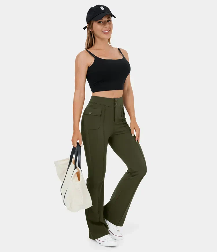 Pantalon cargo décontracté à taille haute pour femmes, élégant et pratique, avec poches boutonnées - parfait pour la vie de tous les jours – Image 2