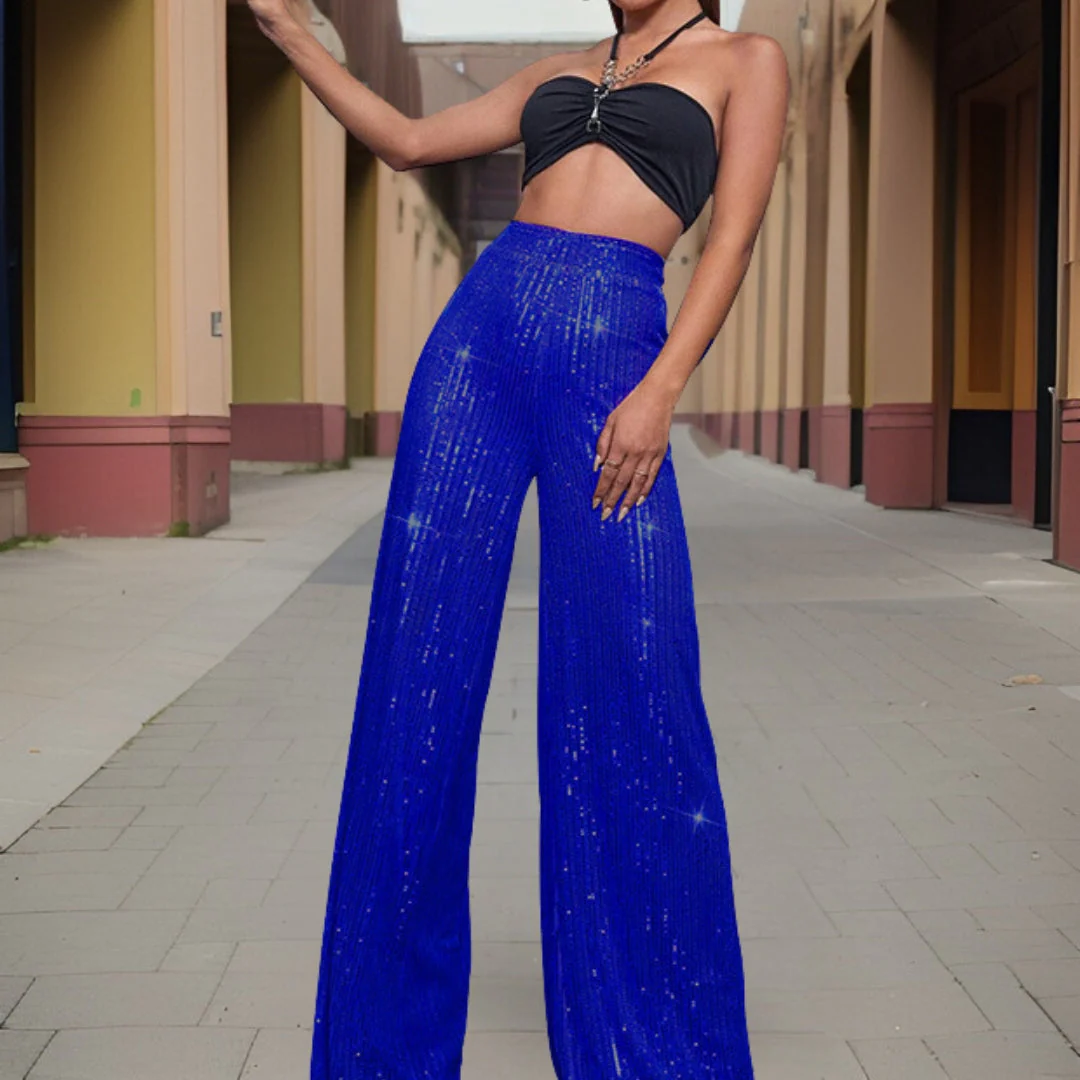 Élégant pantalon de soirée à taille haute pour femmes, avec des jambes larges pour un look élégant – Image 2