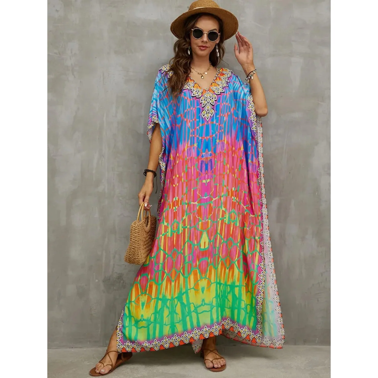 Kaftan élégant pour femmes - Couverture de plage légère et fluide à col en V pour un style estival confortable – Image 7