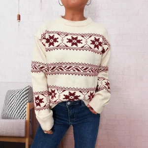 Pull de Noël à col rond, orné d'un jacquard