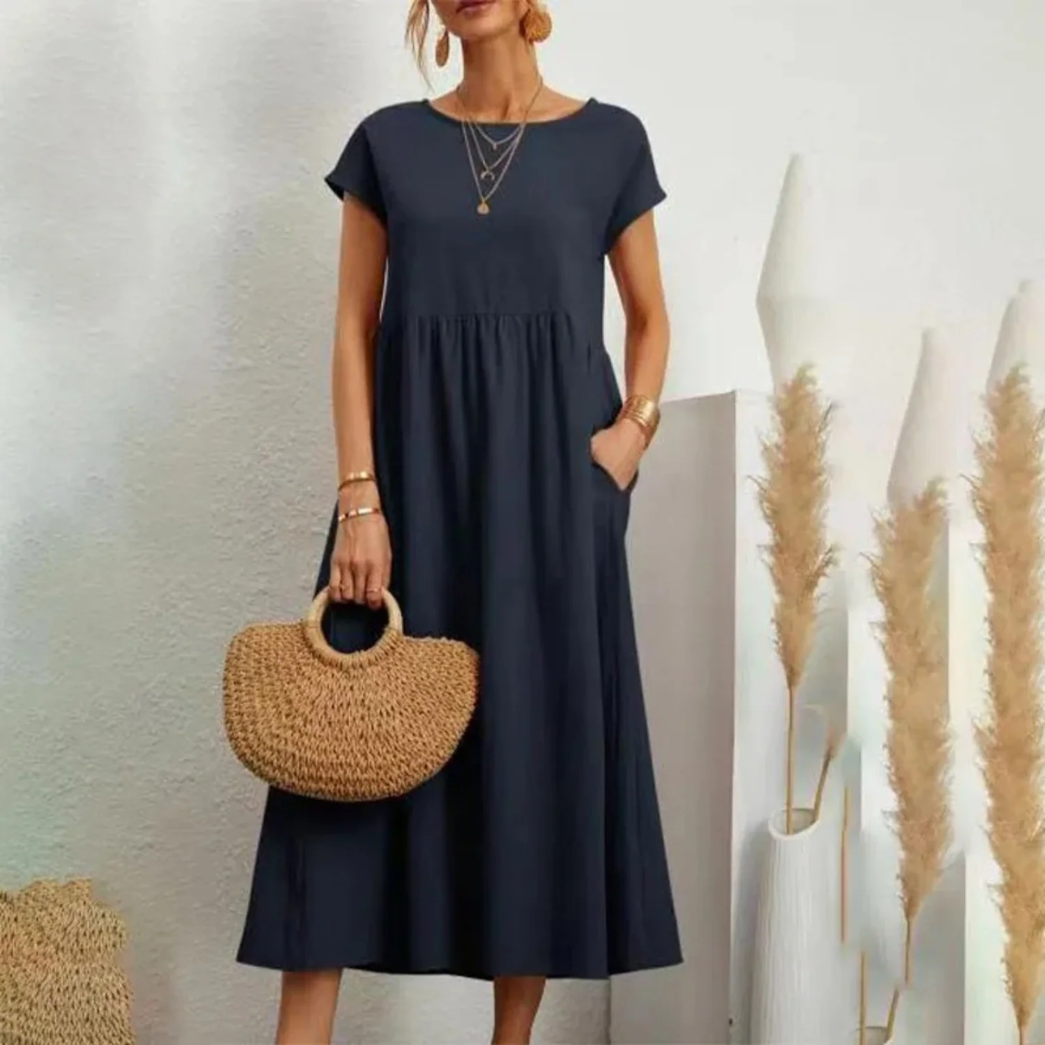 Gilet long pour femme - Manga corta - Cuello redondo - Cintura empire - Ajuste relajado – Image 9