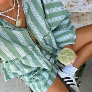 Katie | | Rayé Ensemble Short Et Blouse