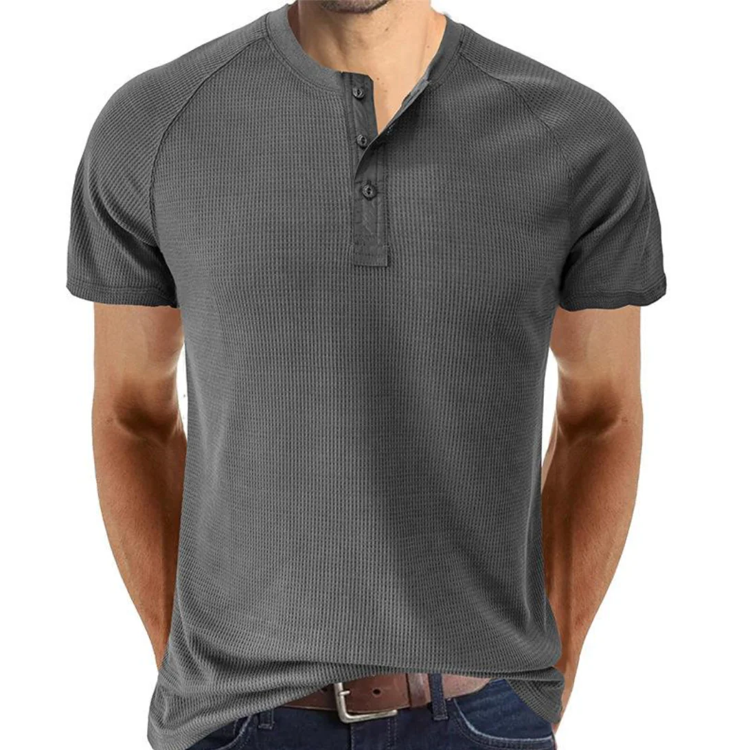 Chemise Henley classique en tricot gaufré pour hommes - manches courtes, confort respirant, coupe régulière – Image 4