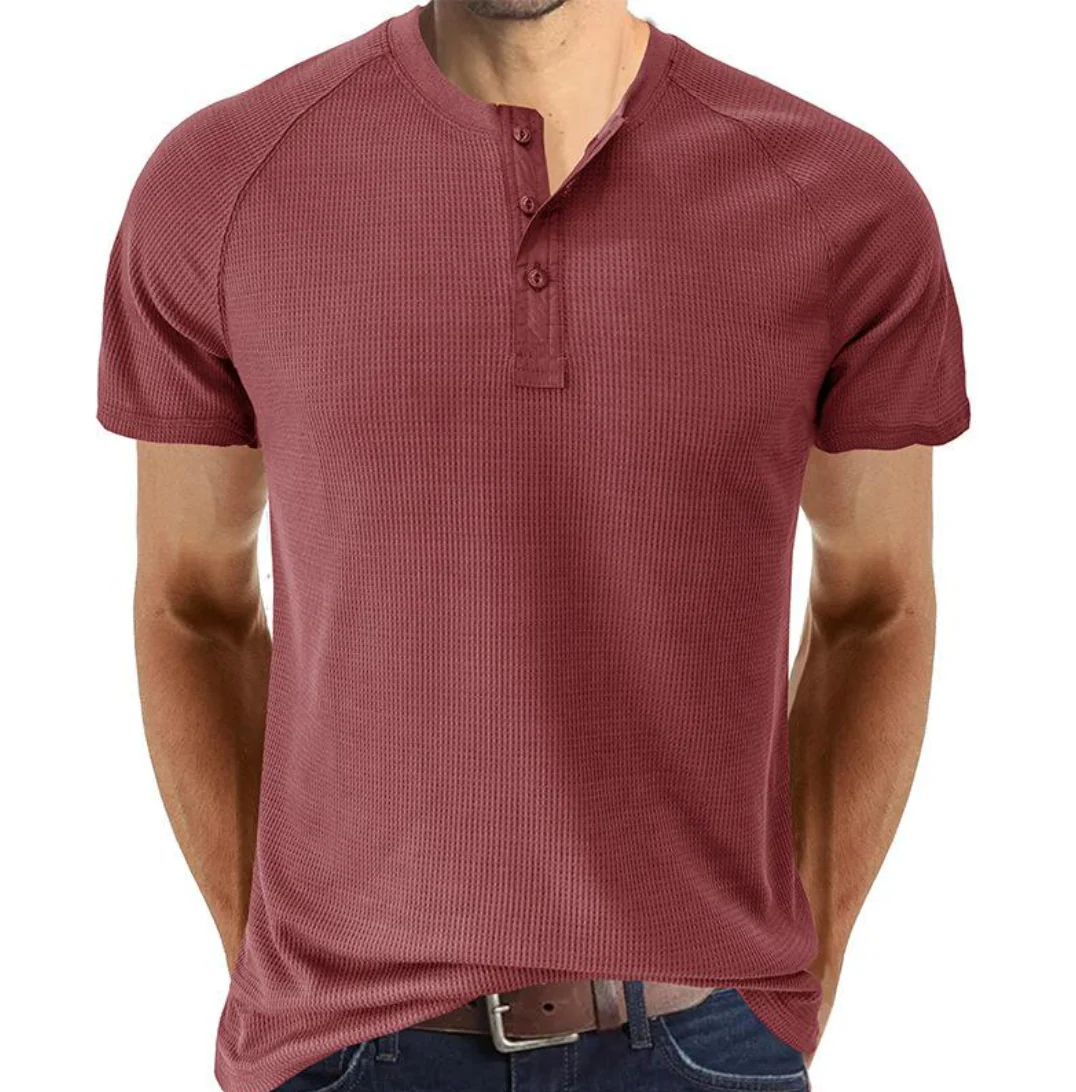 Chemise Henley classique en tricot gaufré pour hommes - manches courtes, confort respirant, coupe régulière – Image 6