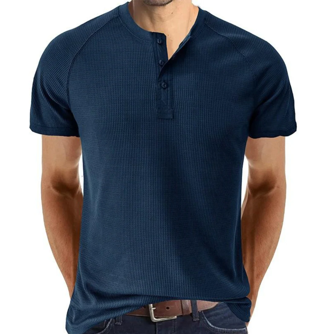 Chemise Henley classique en tricot gaufré pour hommes - manches courtes, confort respirant, coupe régulière – Image 2