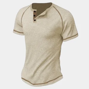 Chemise Henley pour hommes - coton respirant - coupe slim - manches courtes, vêtement décontracté