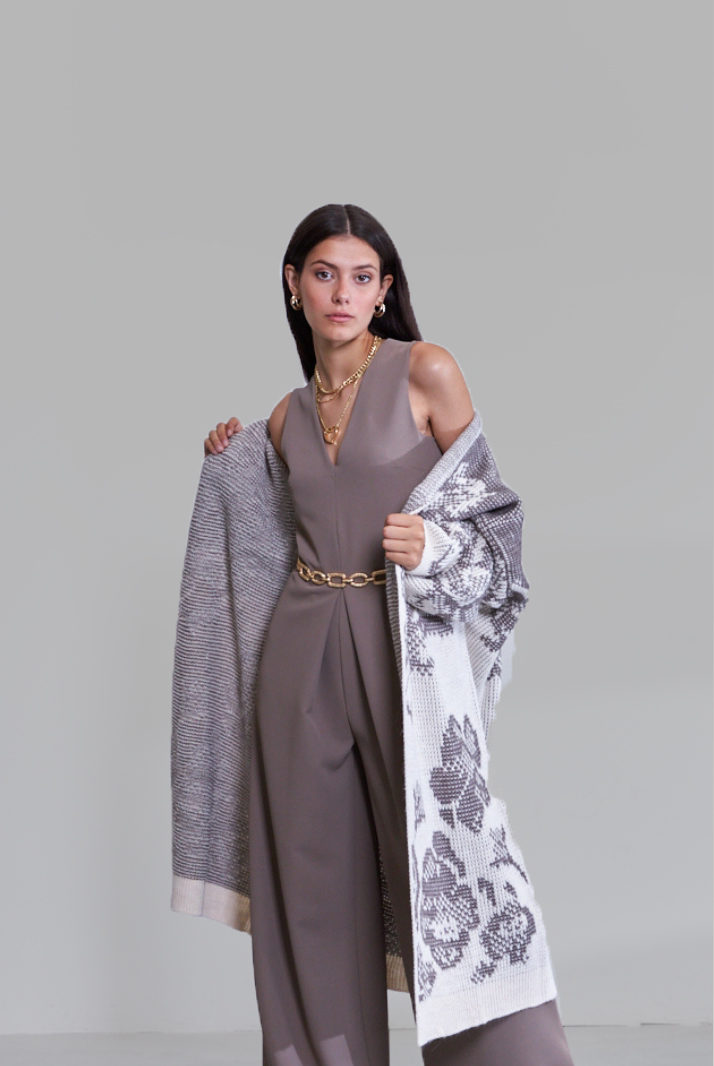 Cardigan long beige femme