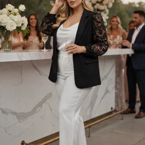 Veste Femme Chic Manches Dentelles