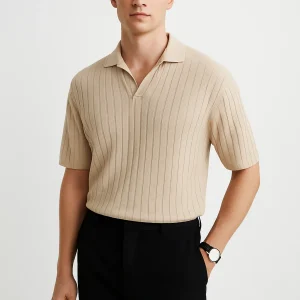 Polo classique en coton côtelé pour hommes - Coupe confortable, manches courtes, style décontracté