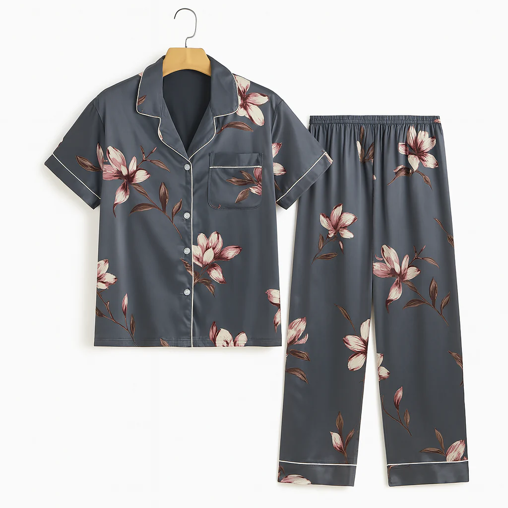 Pyjama 2 Pieces Pantalon Satine et Brassiere – Image 3