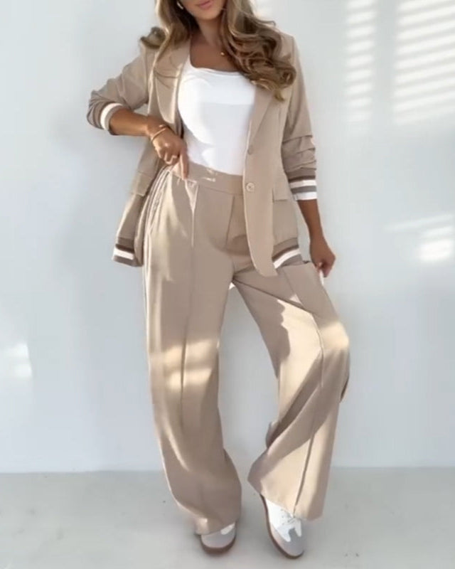Pauline | Ensemble Blazer Tailleur Chic et Pantalons Amples pour Femmes
