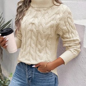 Élise | Pull à Col Roulé Torsadé Classique pour Femmes Élégantes