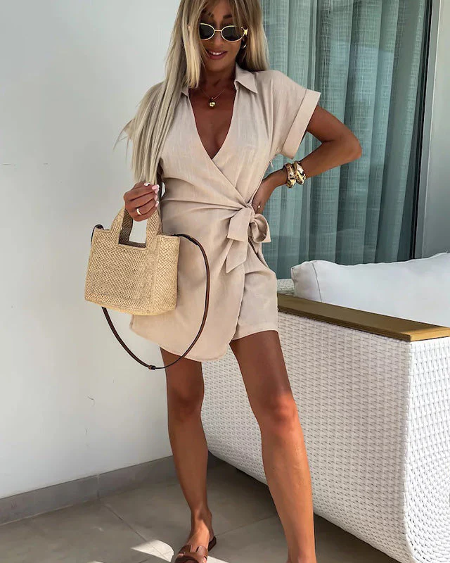 Anaëlle | Romper Sexy à Col V en Coton et Lin pour Femmes Élégantes – Image 2