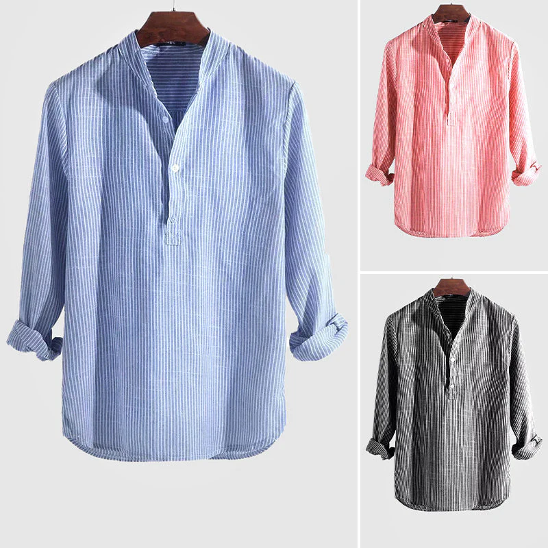 Chemise Henley stylée pour hommes, mélange coton-tissu, col à bandes et manches longues à rayures pour une élégance décontractée – Image 5